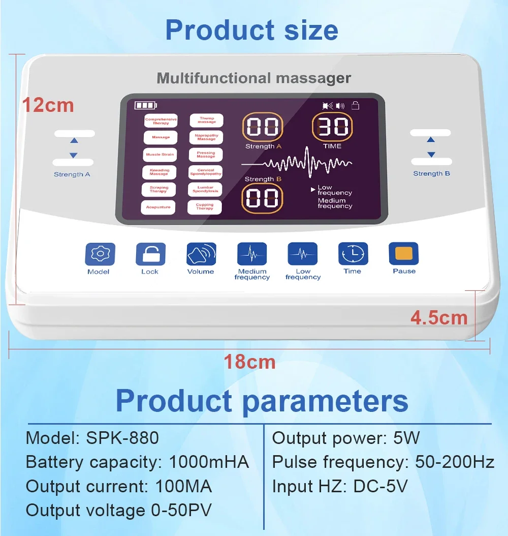 12 Modes Electric Pulse Tens Massager Ems Muscle Stimulator Acupuncture Low Frequency Physiotherapy Slimming Machine Health Care