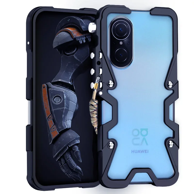 

Armor Metal Aluminum Phone Cases Bumper For Huawei Nova9 Nova 9 Pro SE Cover Mechanical Purely Handmade Skull Case