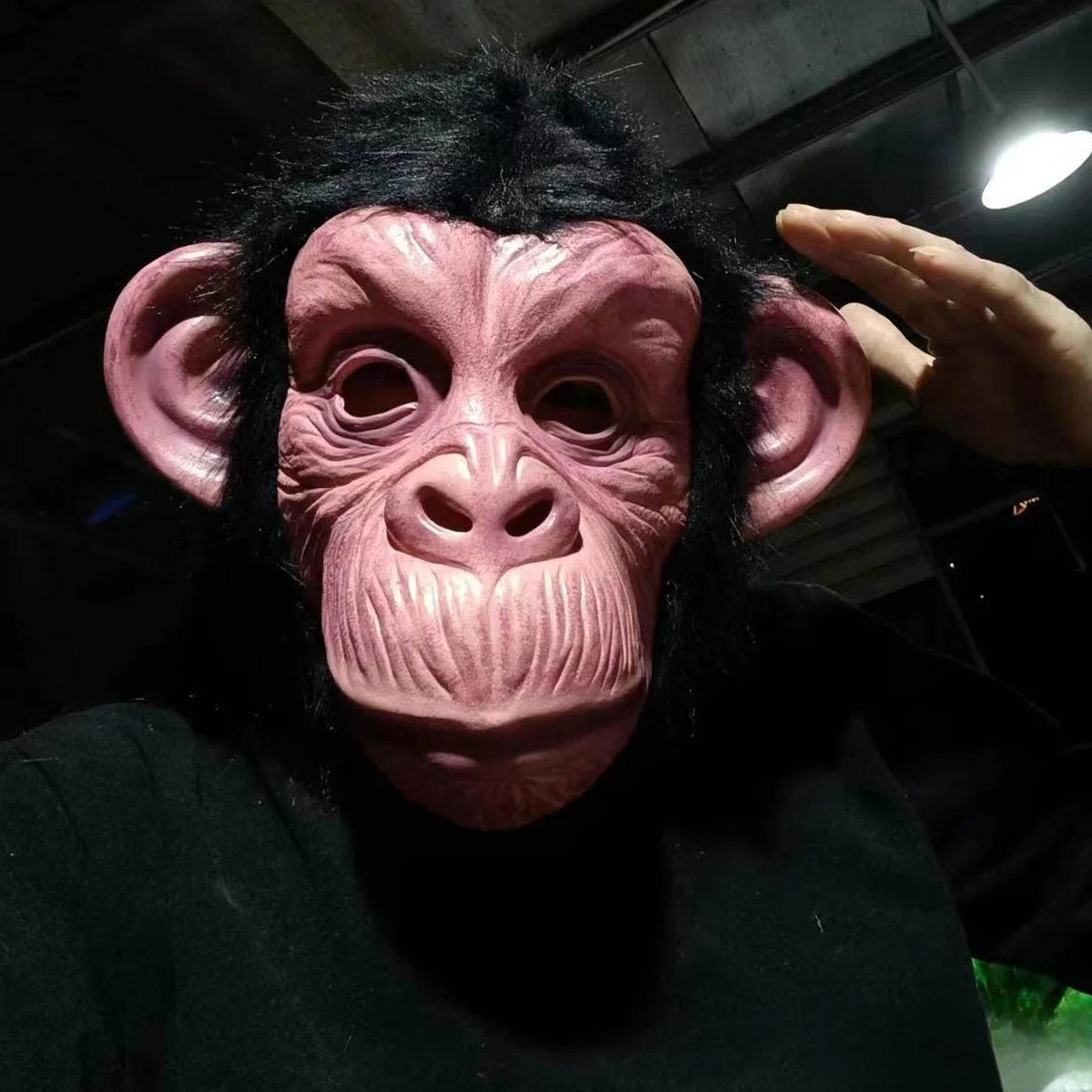 1PC Dierenmasker Aapmasker Nieuwigheid Halloween Kostuum Feest Dierenkopmasker Chimpansee met haar aankleden voor Halloween Party Zwart