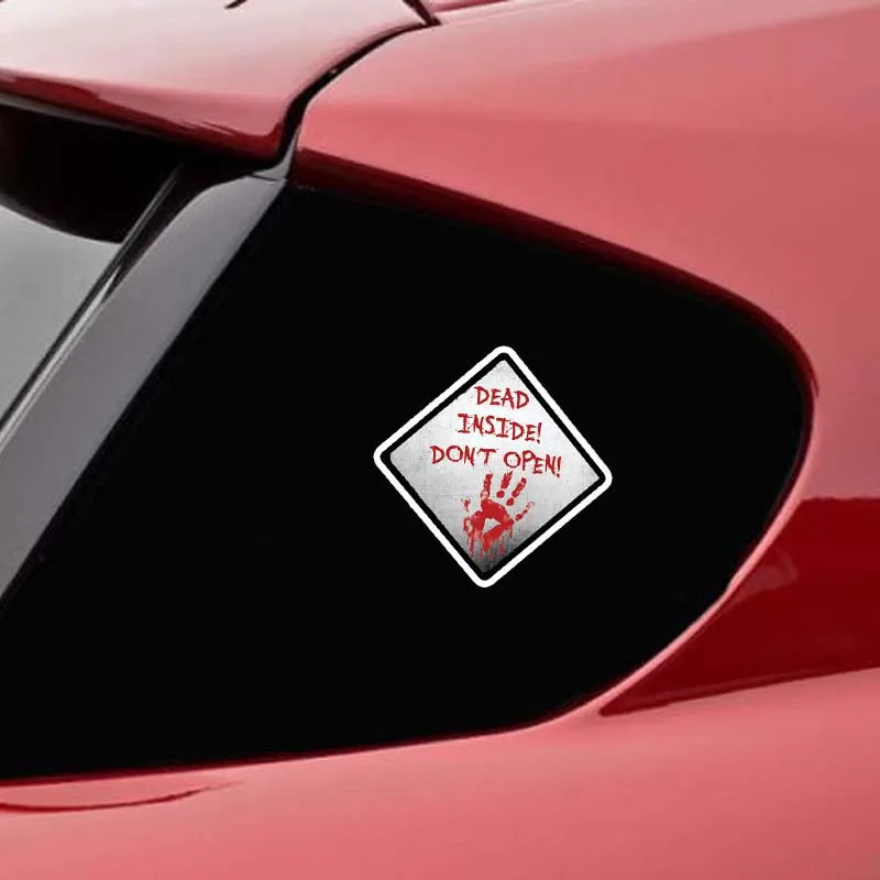 DEAD INSIDE DONT OPEN Sticker Walking ZOMBIE Reflective 14*14cm Hand Print Wall Art Decal Vehicle Red Bloody Car