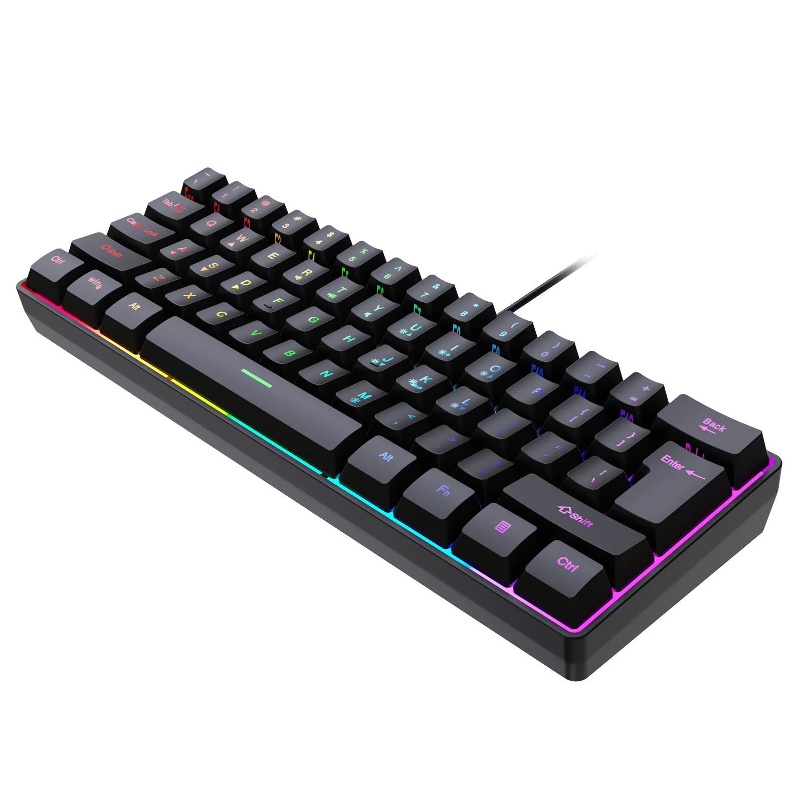 61 Keys RGB Backlit 60% Wired Gaming Keyboard, Ergonomic Waterproof Mini Compact 60 Percent Mechanical Feeling Keyboard, for PC