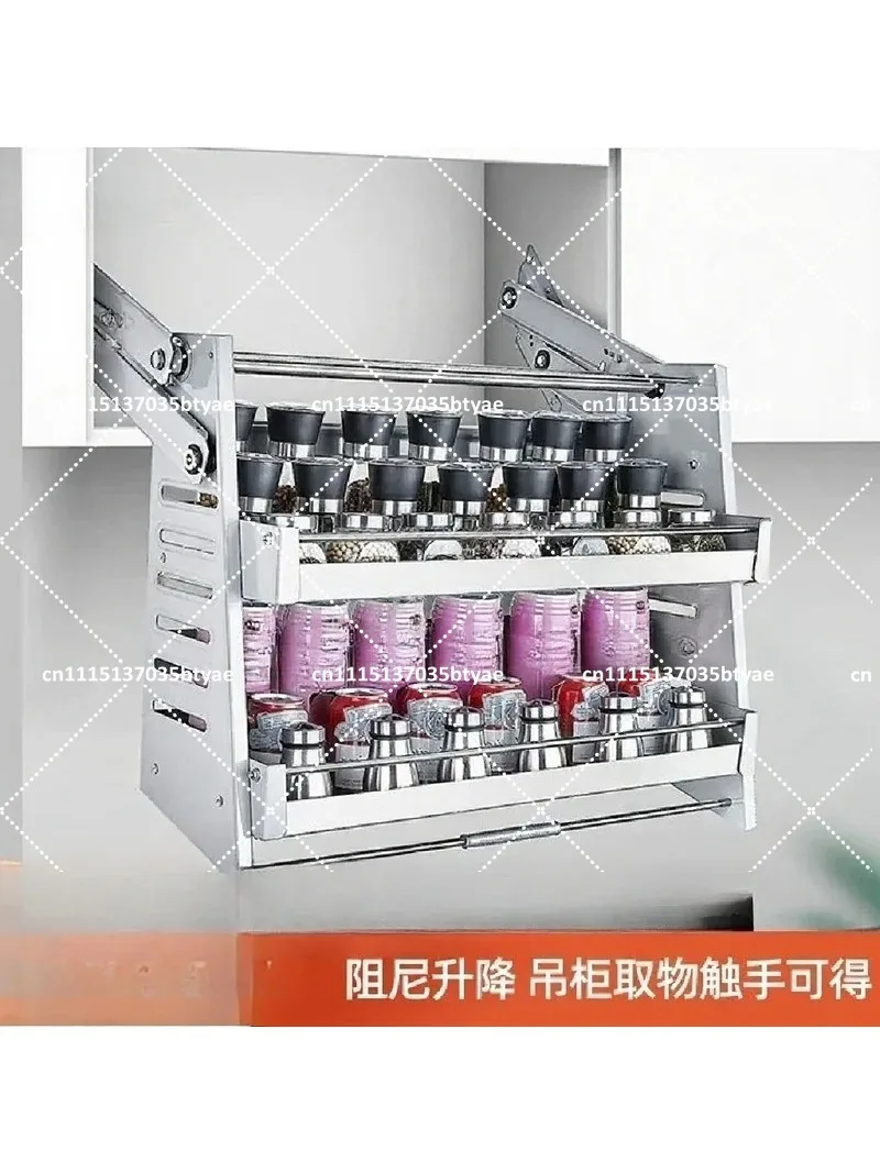 Stainless Steel Pull Down Kitchen Cabinet Basket, Adjustable Spice Rack Organizer, Wall Mount Storage Rack for Pantry