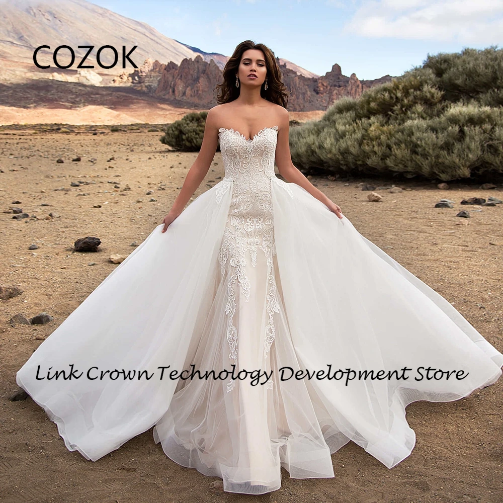 COZOK-Vestidos De Novia sin tirantes con encaje desmontable, traje De Novia De tul suave, novedad De verano, 2024