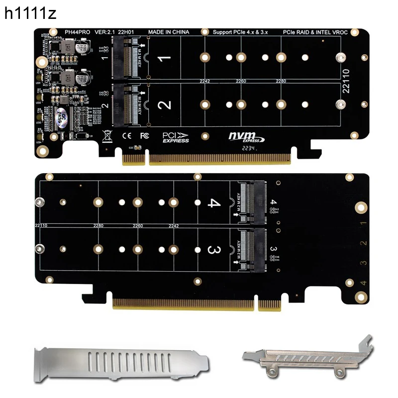 4Port M.2 NVME to PCI Express X16 4.0 Bifurcation Raid Controller M KEY NVME PCIE Split Card for 2230 2242 2260 2280 NVME M2 SSD