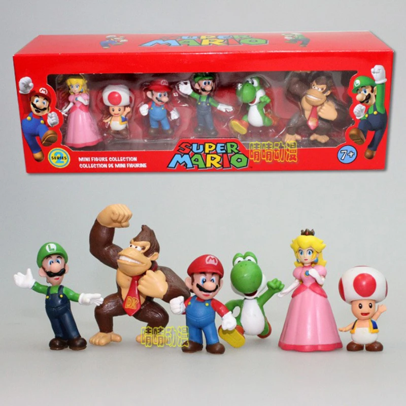 6 teile/satz Super Mario Bros Anime Abbildung Modell Cartoon Puppen Spiel Charakter Sammeln Puppen Action Spielzeug Desktop Dekoration Geschenk