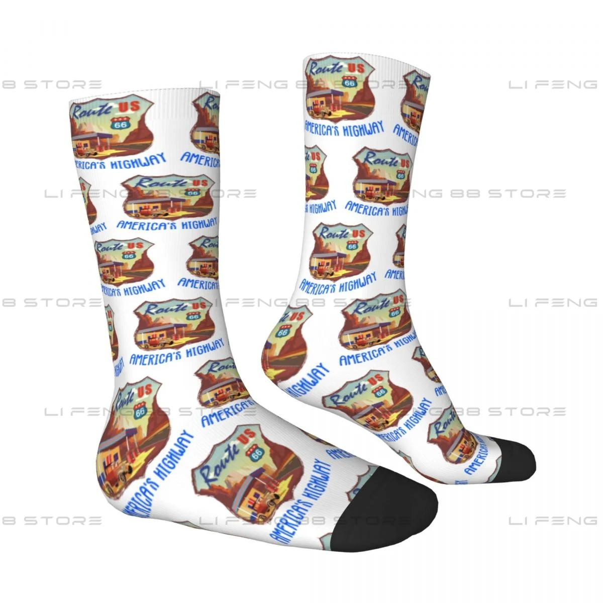 Route US 66 Americas Highway Route 66 US Unisex Winter Socks Running Happy Socks Street Style Crazy Sock