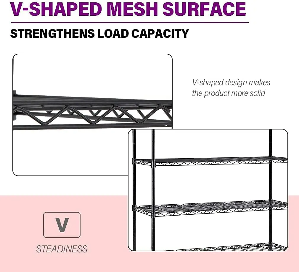 Imagem -05 - Wire Shelving Unit Storage Cart Metal Shelf Rolling Utility Cart Preto 2100lbs Capacidade 48 18 Wx82 h