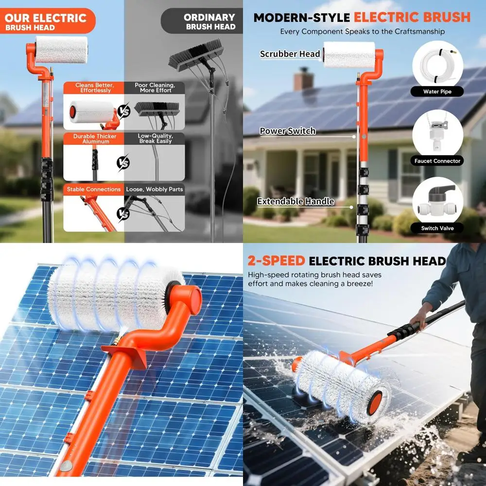 Adjustable 20T Water Pole Cleaning Kit with 23T Pipe for Solar Panels, Tiles, Windows, and Roofs