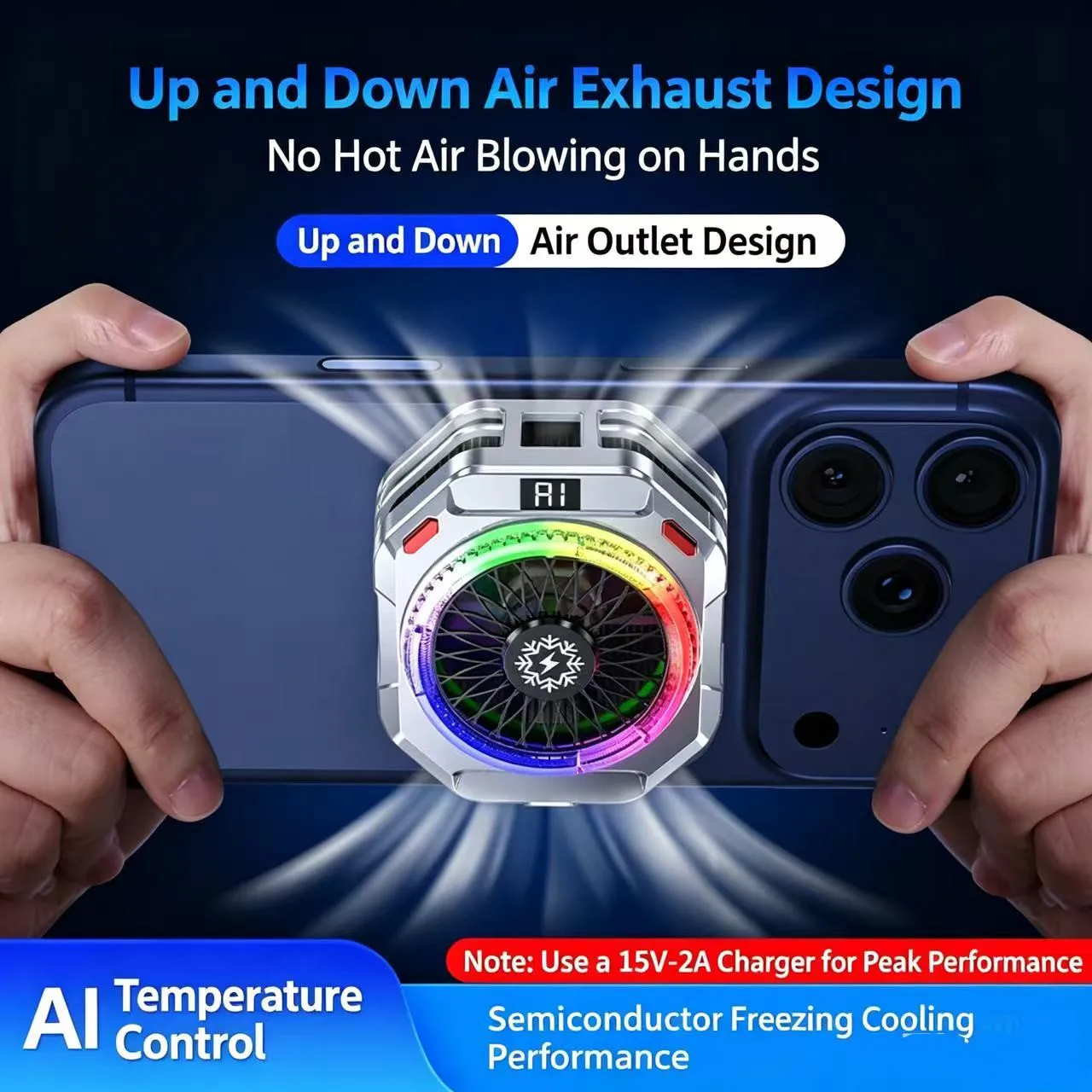 TH28 Semiconductor Phone Cooler 30W Powerful Cooling Smart Temperature Control 5 Adjustable Modes RGB Lights Extreme Cooling view 3