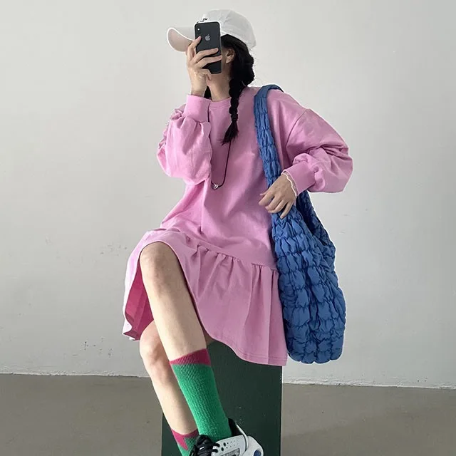 Vestido de Mujer Estilo Coreano 2026, Chic, Tricolor, Antienvejecimiento, Tipo Sudadera, Manga Larga, Casual, Otro Material