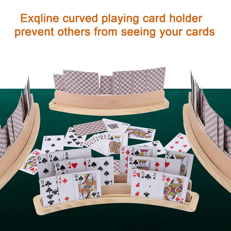 Curved Wooden Playing Card Holder Tray Rack Organizer Solid Card Holder for Kid Seniors for Bridge Canasta Strategy Card Playing view 3
