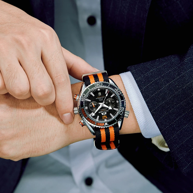 PAULAREIS P Brand Automatic Mechanical Watch for Men Canvas Nylon Strap Waterproof Luminous Multifunction Date Week Watches Male