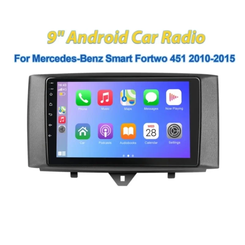 ESSGOO 9" 2 DIN Android 15 Autoradio Wireless CarPlay 2+16G/2+32G/4+64G/6+128G für Mercedes Benz Smart Fortwo 451 (2011-2015) Multimedia-Videoplayer GPS NAVI CarPlay Bildschirm Auto WiFi Mirror Link