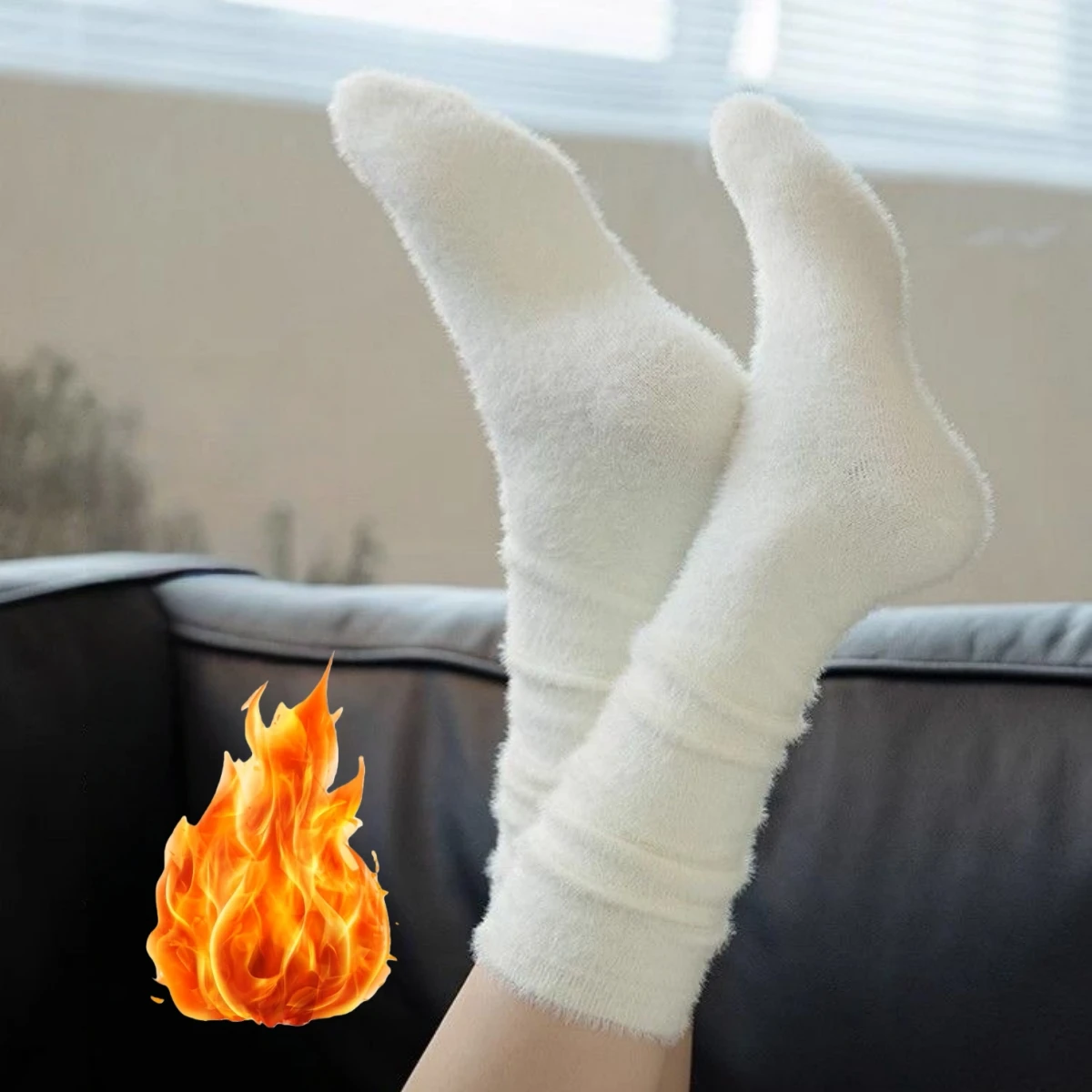 Women’s Fuzzy Calf Socks, Mink-Style Fleece, Thick and Warm for Fall/Winter, Fluffy Sleep Socks, Long Slouch Socks