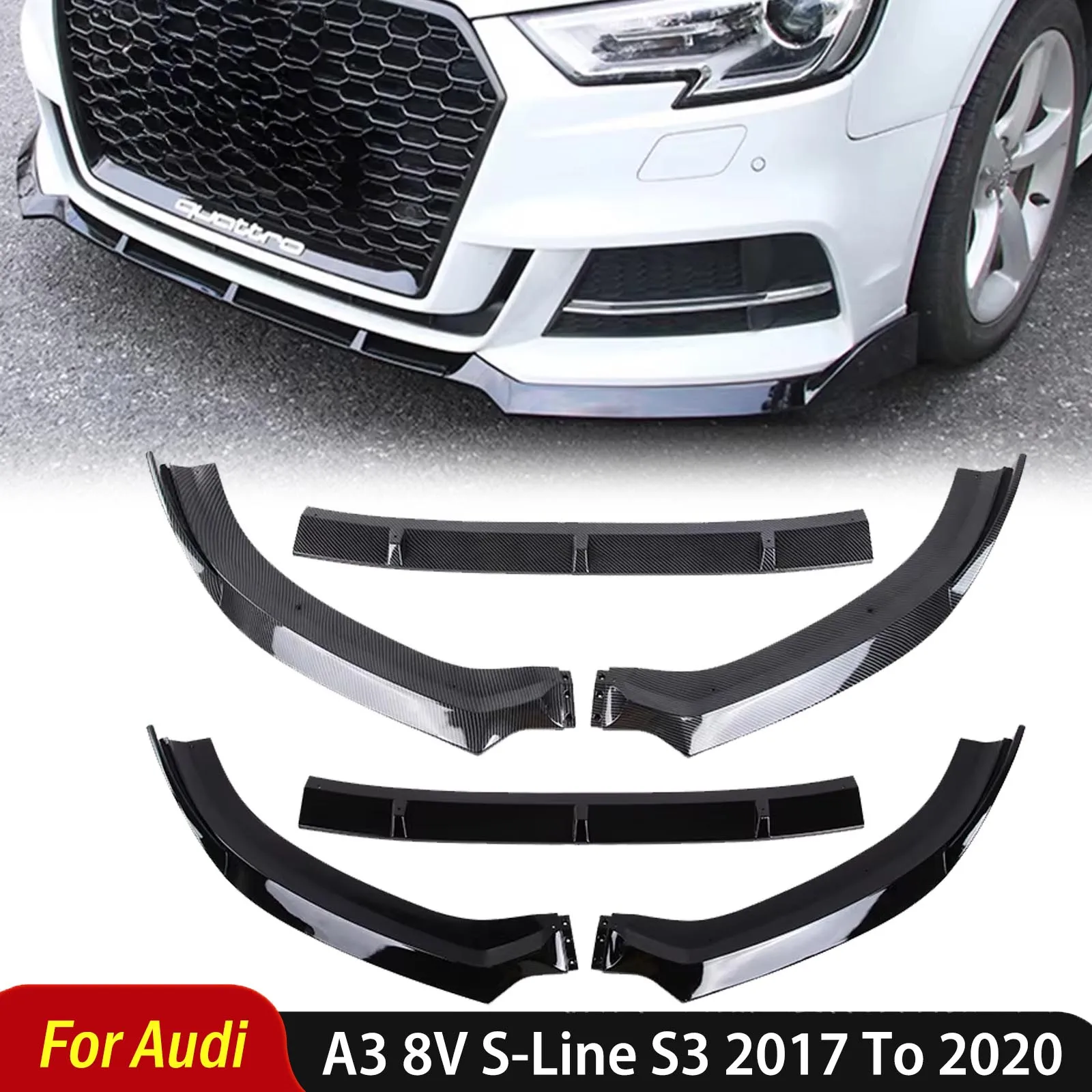 

For Audi A3 8V S-Line S3 2017-2020 Standard Sedan VersionCar Front Bumper Canard Lip Lower Splitter Diffuser Spoiler Body Kits