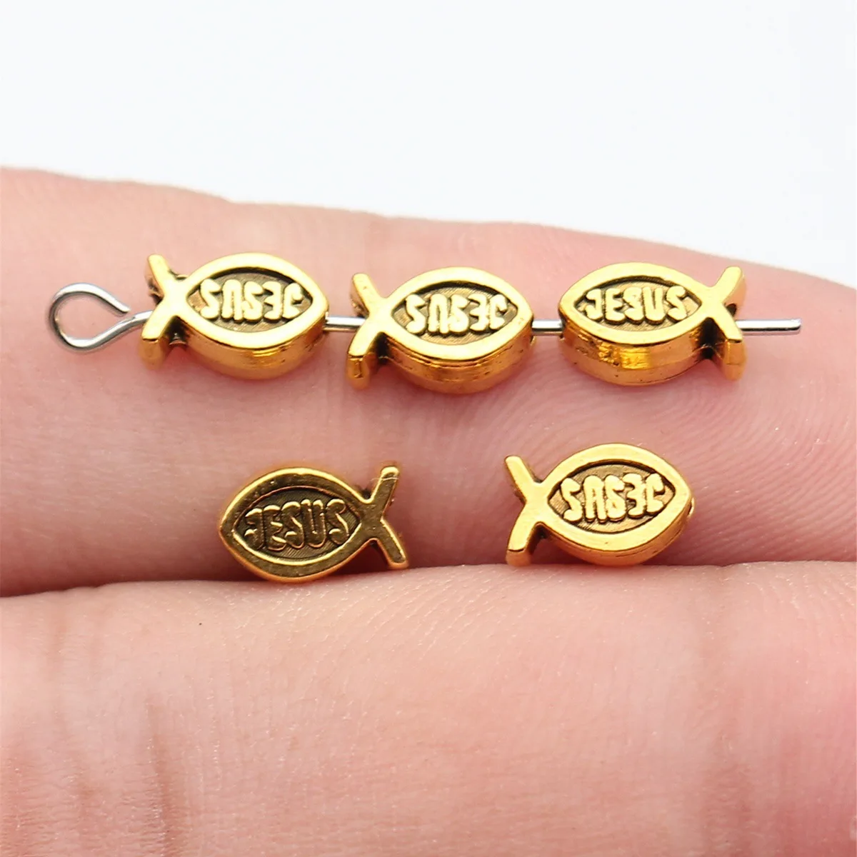WYSIWYG 40pcs 8x5mm Antique Silver Color Antique Gold Color Jesus Fish Beads For Jewelry Making DIY Jewelry Findings view 6