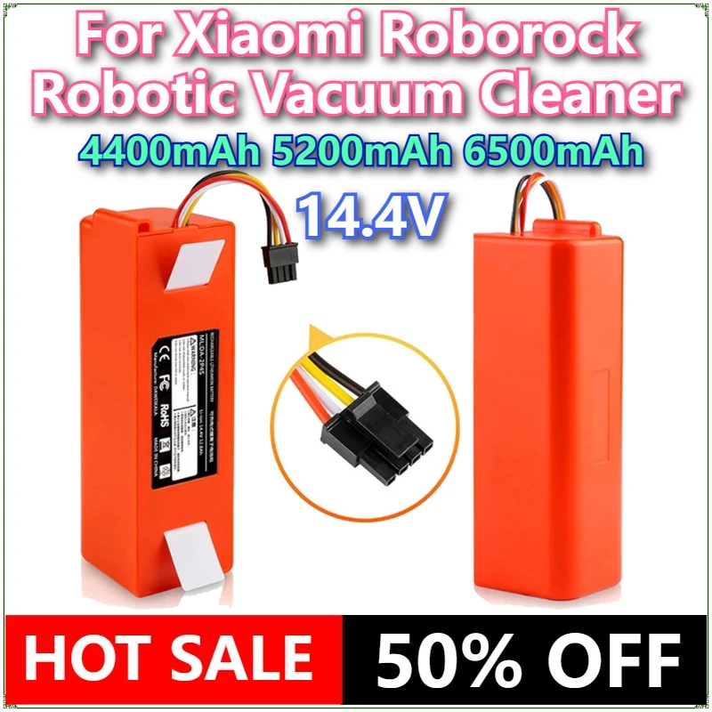 

New Replacement Battery 6500mAh For Xiaomi Roborock, Robotic Vacuum Cleaner, S55, S60, S65, S50, S51, S5 MAX, S6 Parts, 14.4V