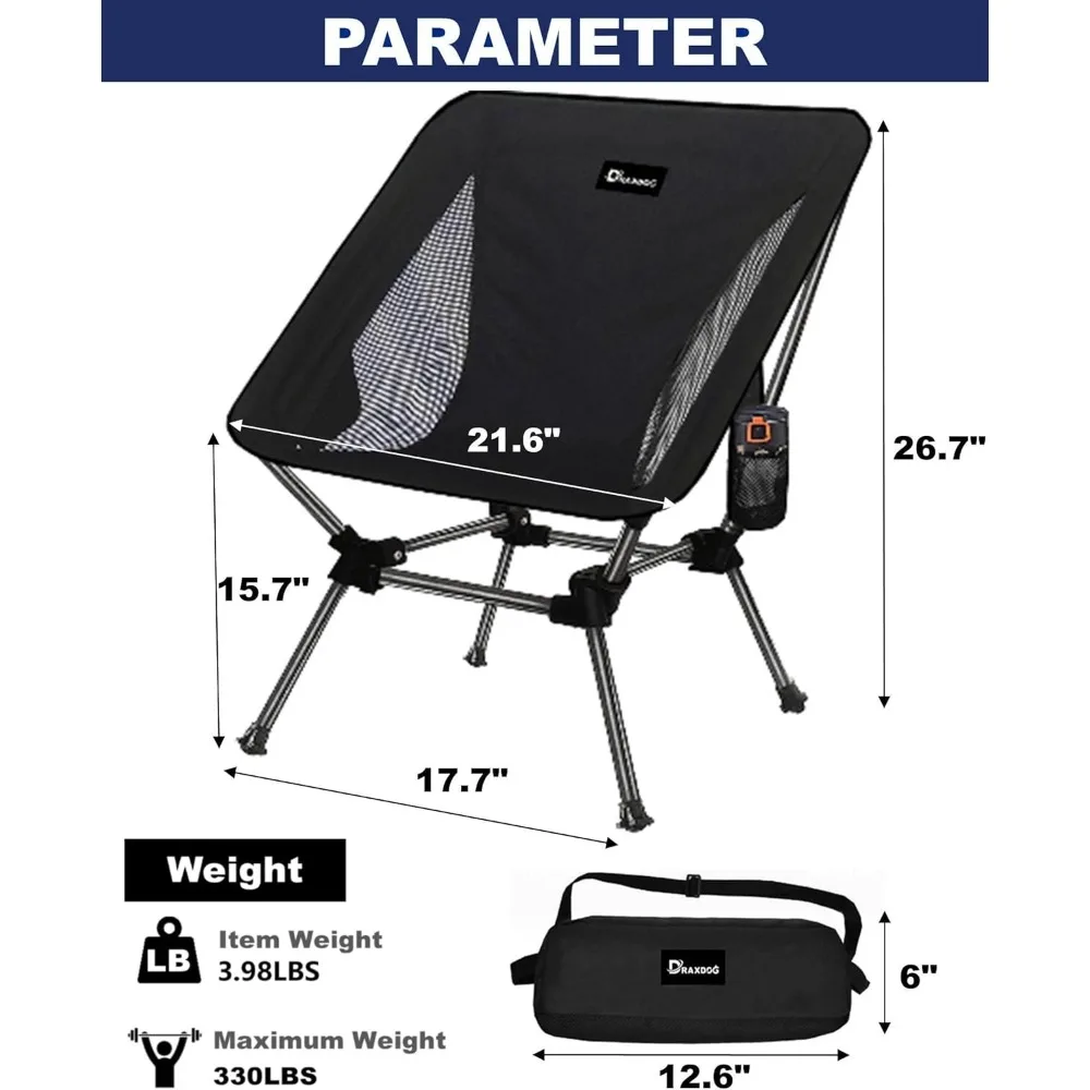 Camping Chair 2 Pack, Compact Backpacking Chair, Portable Folding Chair, Beach Chair with Side Pocket