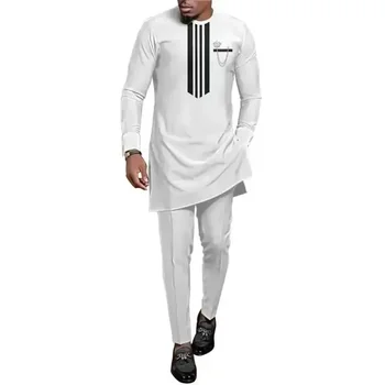 Vêtements Africains pour Homme, Mode Dashiki, Manches sulf, Col Rond, Blanc, Jaune, Grande Taille, Ensembles Assortis, 2 Pièces, 2024 M-4XL, Automne
