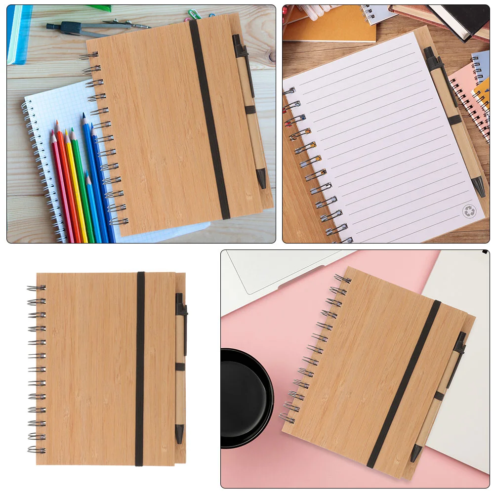 2 Sets Bamboo Notebook Compact Planner Notepad Convenient Office Accessory Cover Paper Work