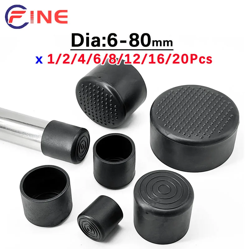 Round Black PVC Soft Rubber Pipe Sleeve Tube Cap Table Chair Foot Pad Protective Leg Cover 6-80mm