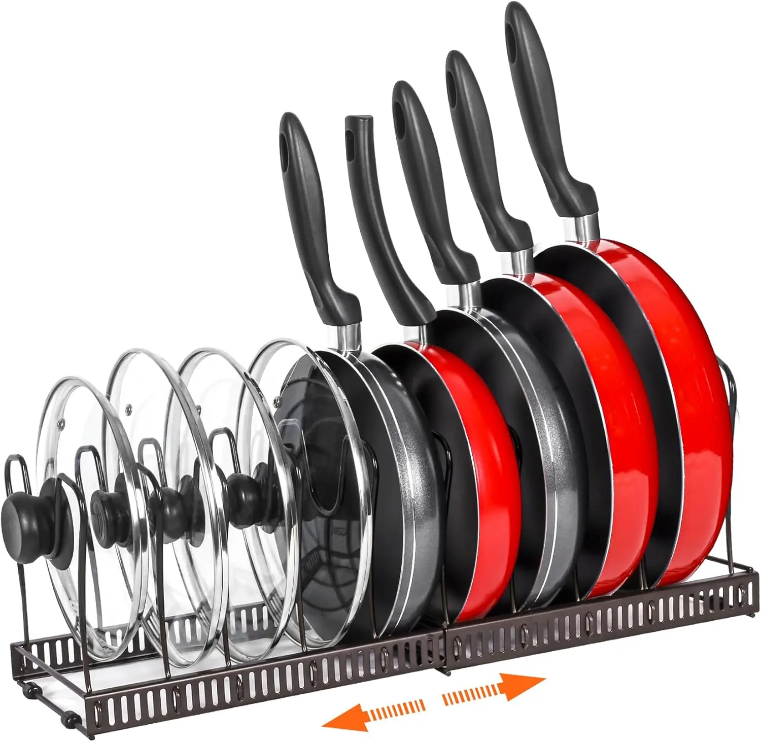 

Pot Rack Organizer -Expandable Pot and Pan Organizer for Cabinet,Pot Lid Organizer Holder with 10 Adjustable Compartment for