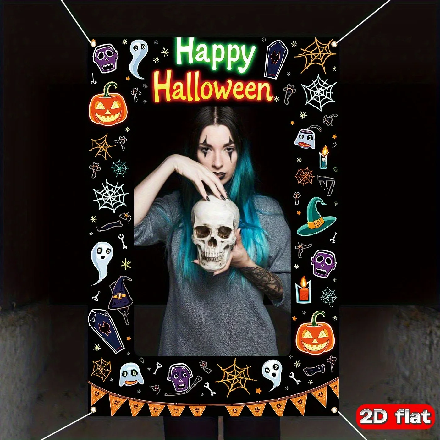 1pc Halloween Foto Hintergrund Banner Happy Halloween Dekoration Geist Kürbis Muster Polyester Foto Rahmen Party Liefert