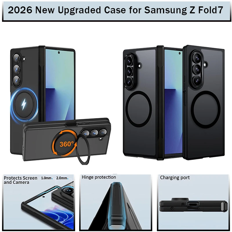 

HARUINO for Galaxy Z Fold 7 Case Slim Armor Pro Mag Fit [Hinge Protection] [Fast Wireless Charging/Magnet for Galaxy] - Black