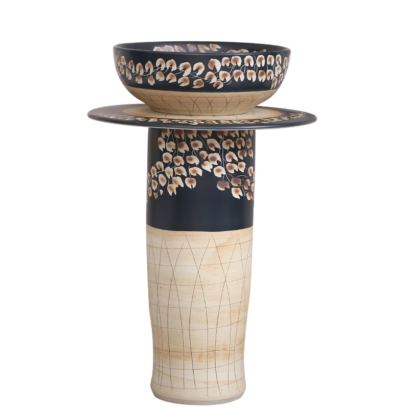 

Ceramic column type garden wash basin pool retro washbasin integrated column basin vertical basin floor type courtyard
