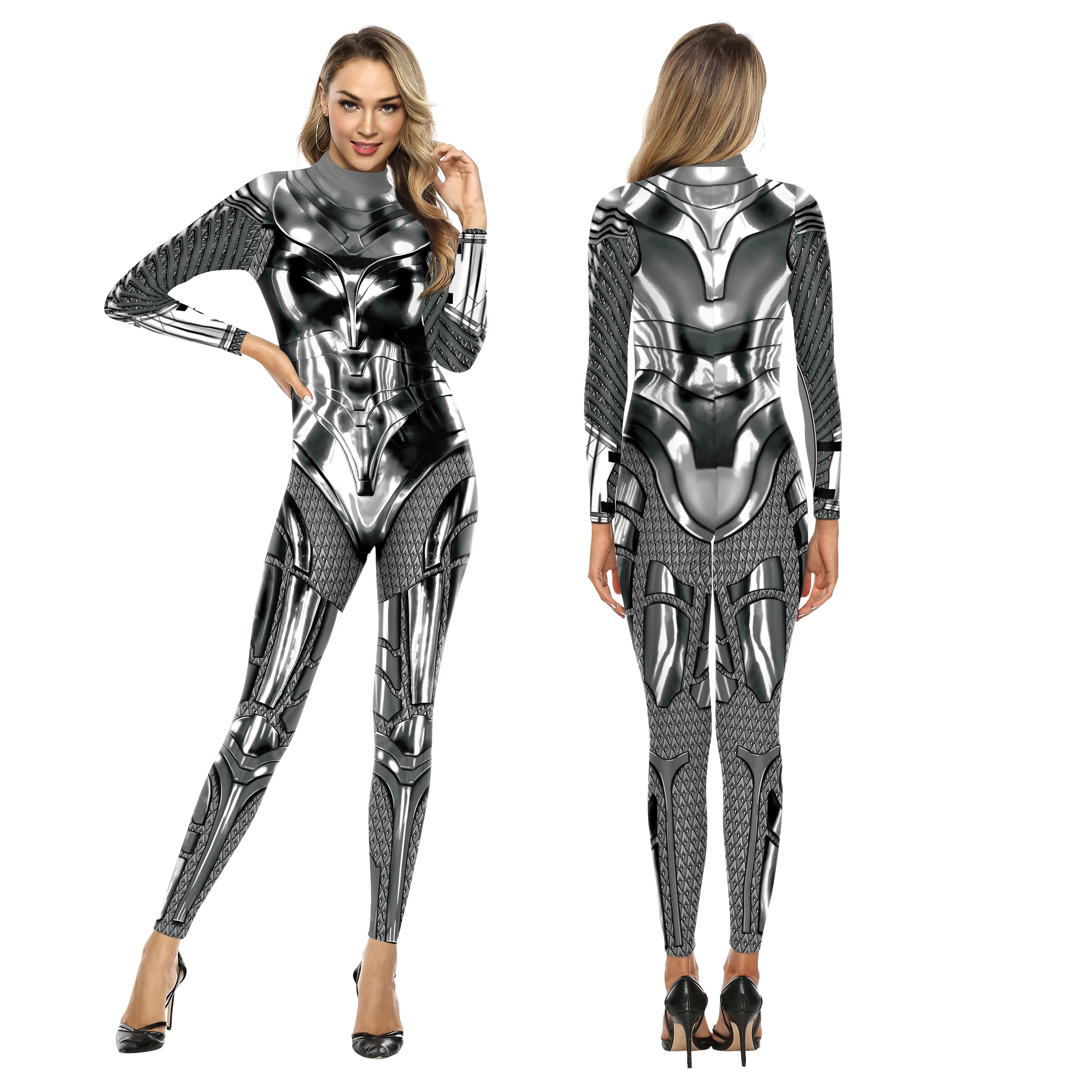 Zawaland 3D wydrukowano Sexy elastan body kobiety Catsuit z długim rękawem Party Tight kombinezony całe kostiumy Cosplay Zentai garnitur