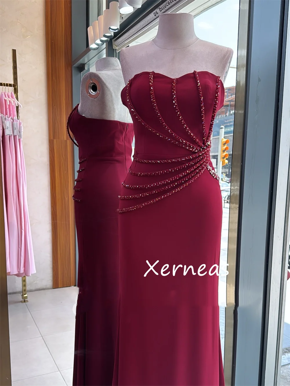 Customized Simple Jersey Pleat Sequined Straight Sweetheart Long Dresses Bespoke Occasion Sexy High Quality