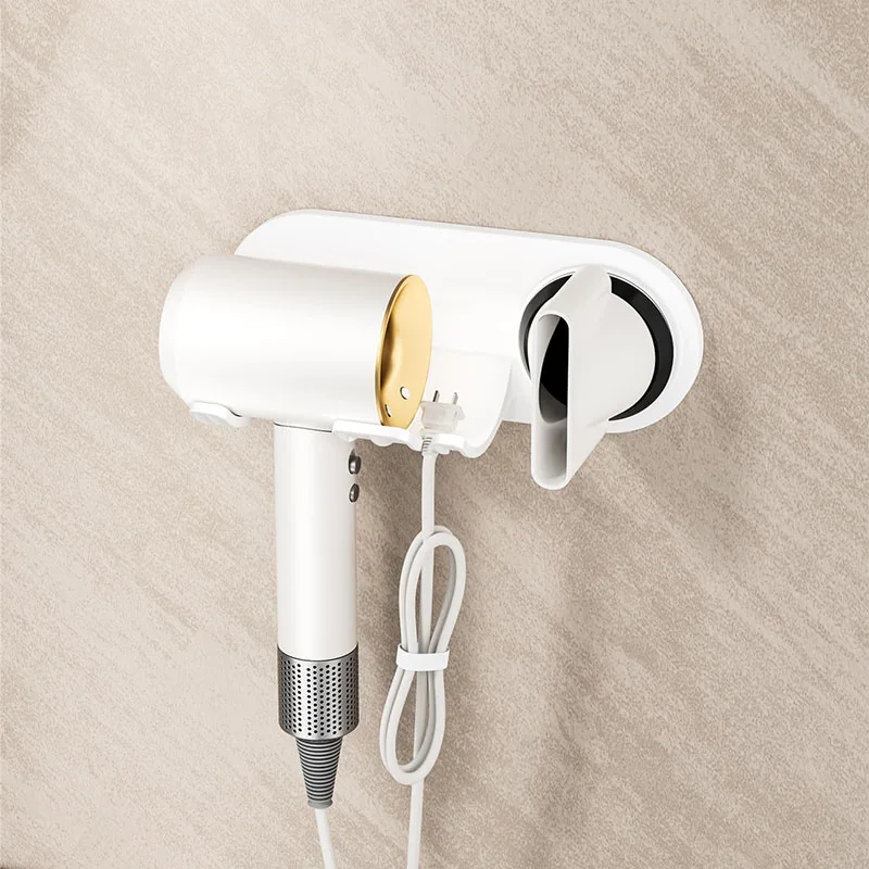

Drill-Free Hair Dryer Stand with Magnetic Ring - Universal Holder for Dyson/Leihen, Non-Slip Plastic Mount Gray/White