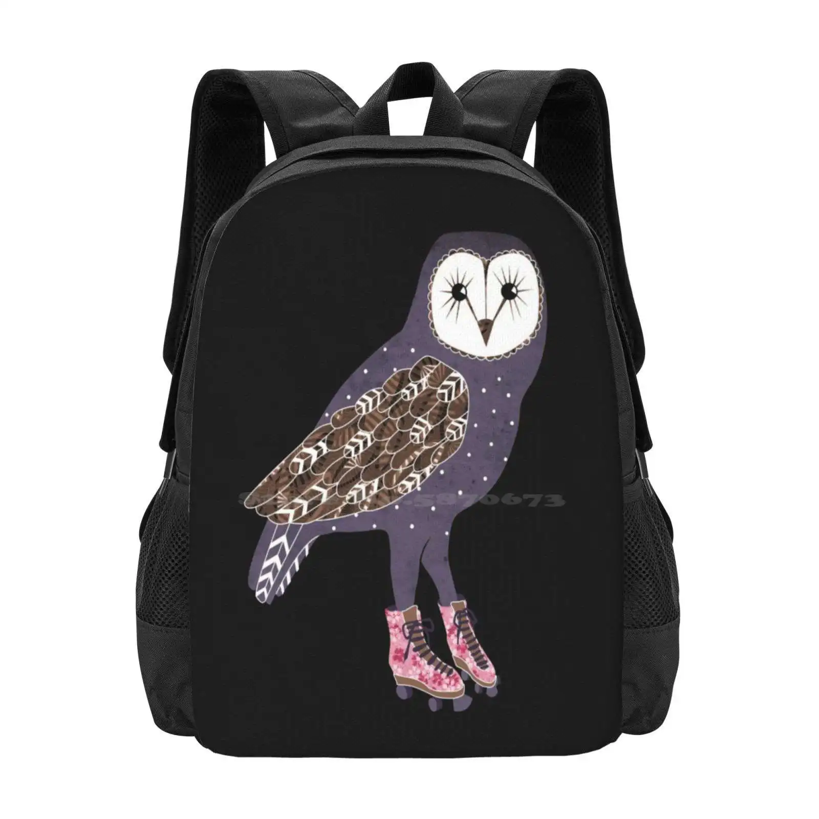 I Skate Owl Night Long School Bags Travel Laptop Backpack Violet Owl Collage Roller Skates Roller Blades Retro Cool Cute Trendy