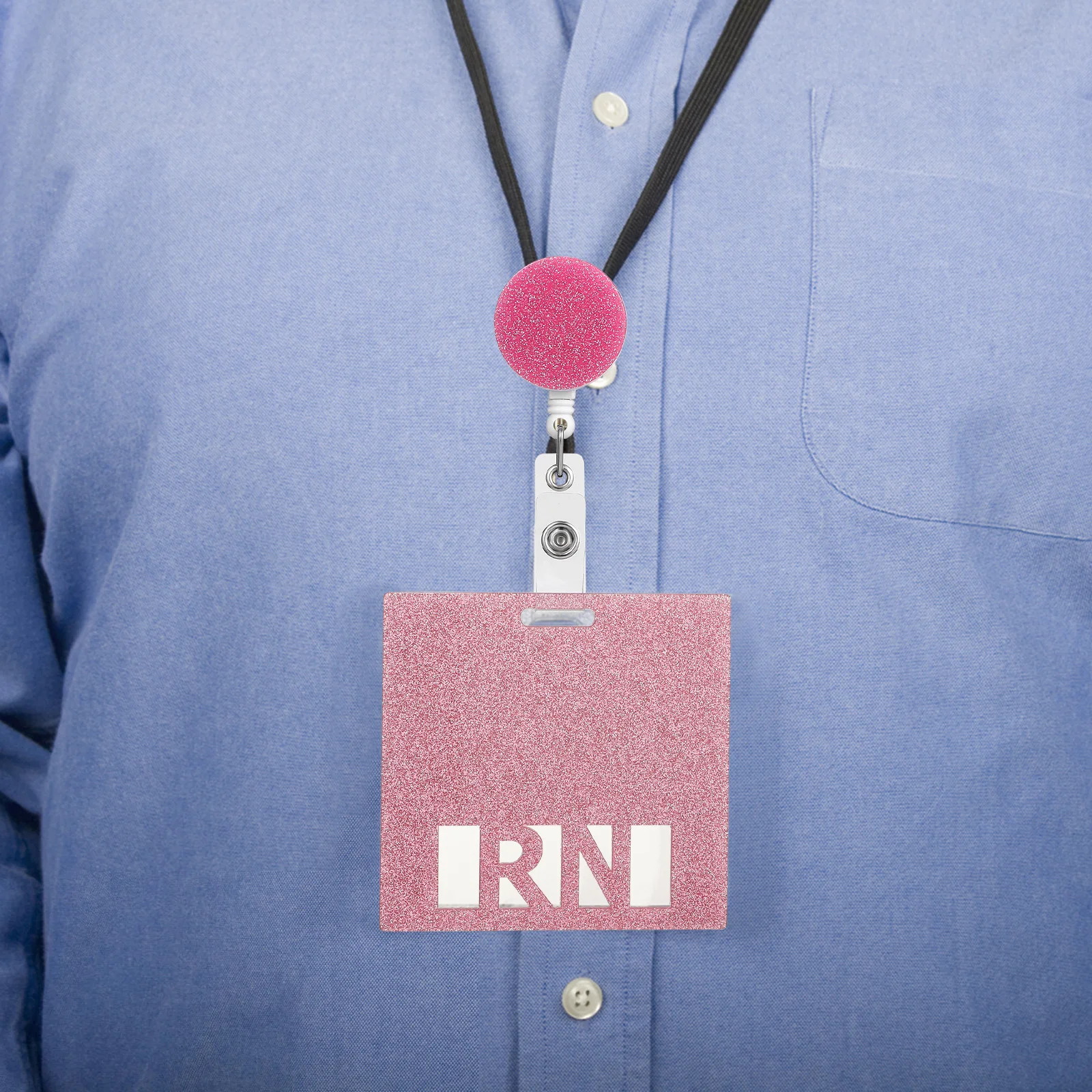 

2pcs Retractable Horizontal Badge Card Pink Glitter Nurse Id Accessories Buckle Lightweight For Work Conference School