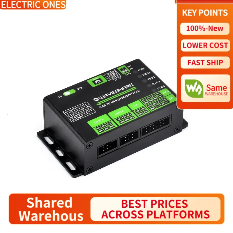 

【Waveshare genuine】- USB To UART/I2C/SPI/JTAG Converter Adapter, Supports Multiple Interfaces, Compatible With 3.3V 5V Multiple