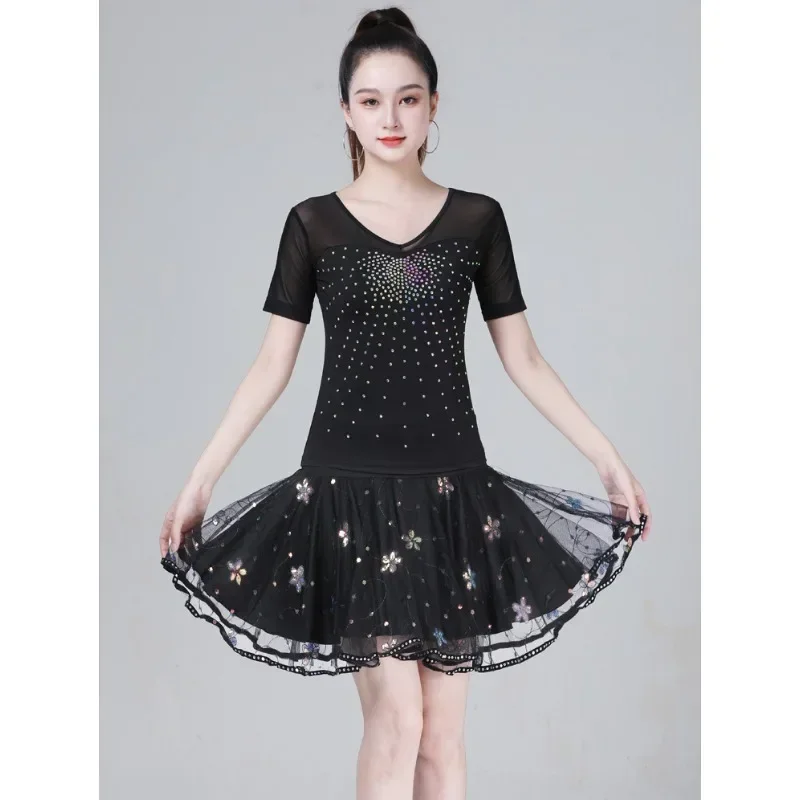 Vestido de dança latina personalizado para mulheres roupas de treinamento adulto salão de baile moderno dança topos marinheiro jitaba roupas com diamante