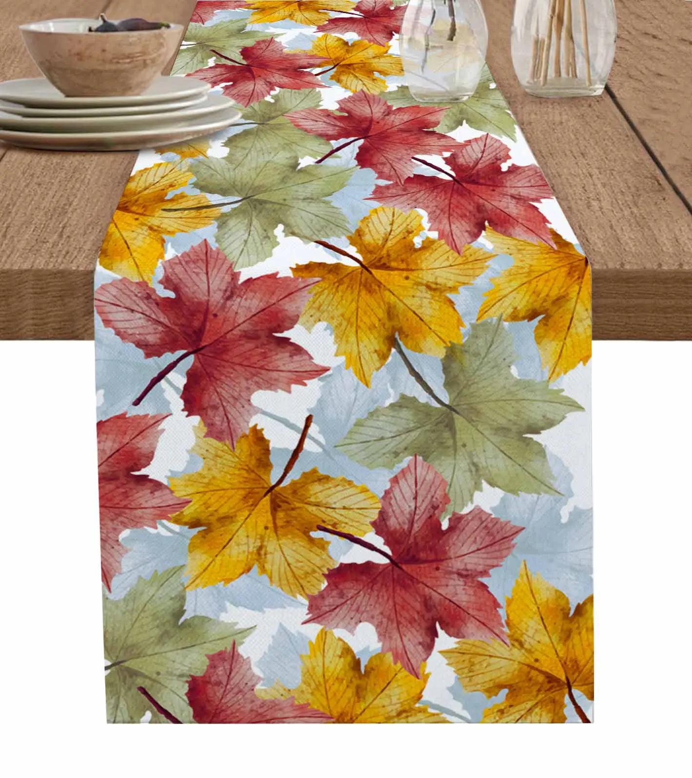 

Autumn Plant Maple Leaves Watercolor Table Runner for Dining Table Wedding Decoration Tablecloth Home Decor Table Runner