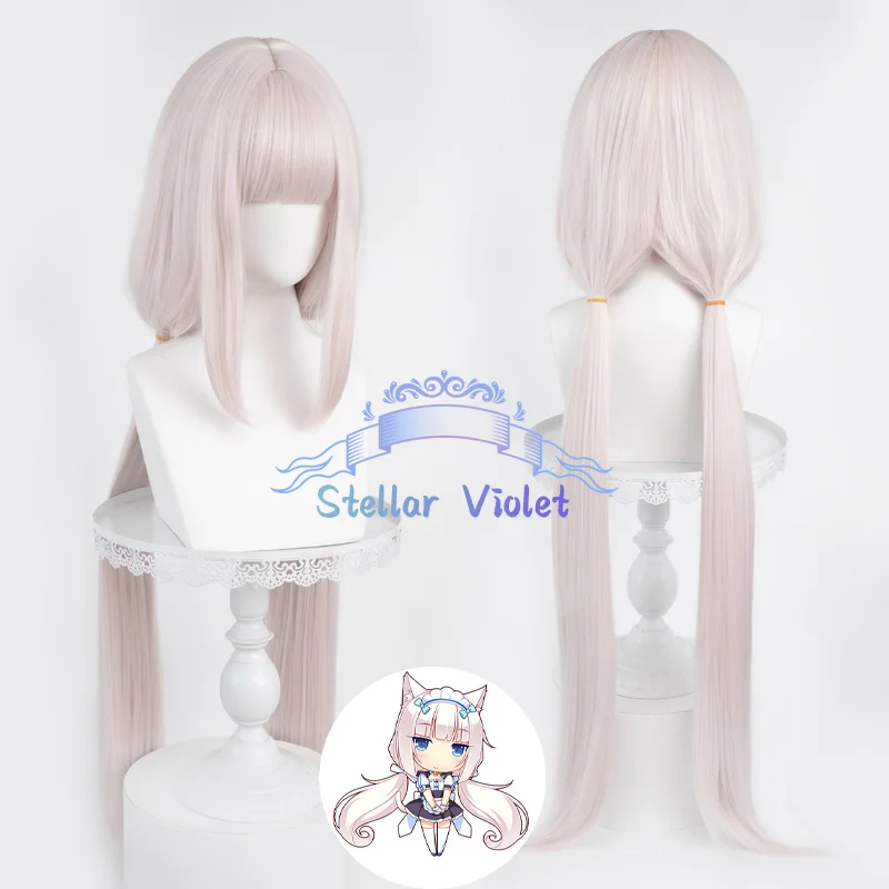 

Game NEKOPARA Vanilla Cosplay Wig Light Pink 100cm Long Ponytail Heat Resistant Synthetic Hair Anime Party Wigs + Wig Cap
