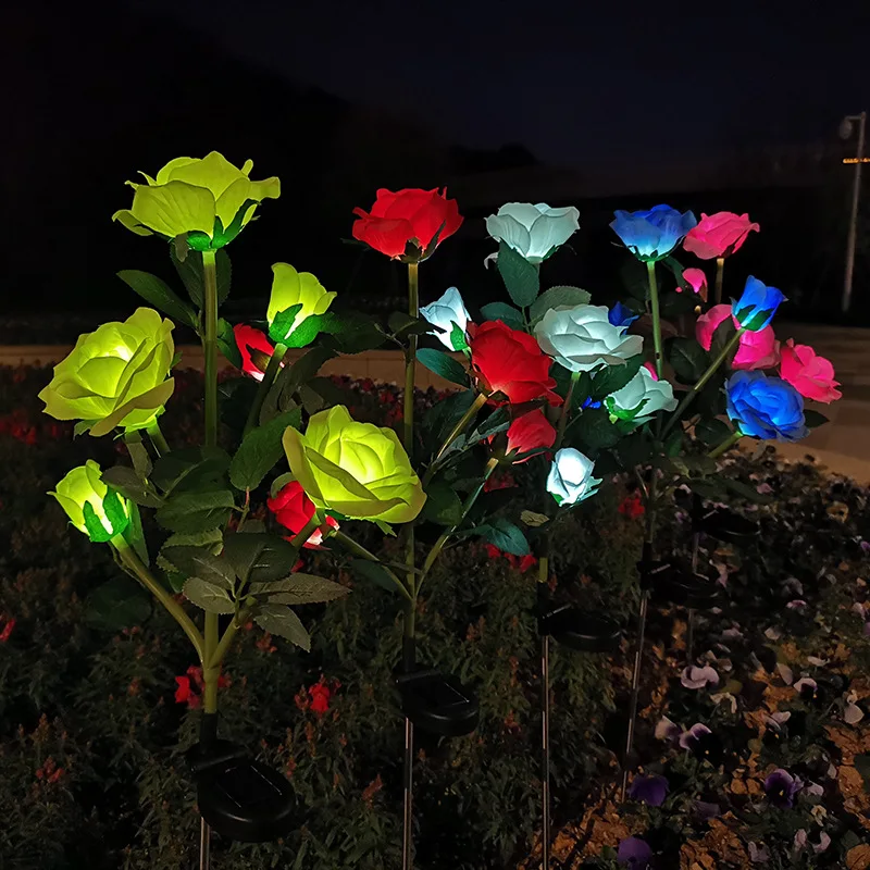 Solar Powered Rose Ground Lamps Outdoor Garden Lights Parterre Camping Wedding Party Yard Patio Lawn Decoration