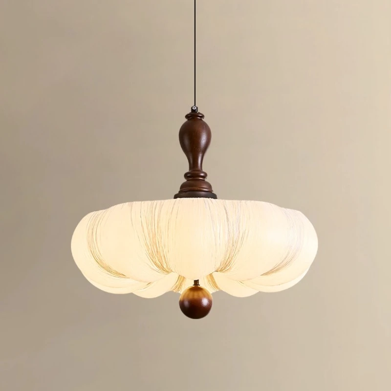 American Walnut Wooden Ceiling Lights LED Pumpkin Fabric Lampshade Bedrooms Living Teahouse