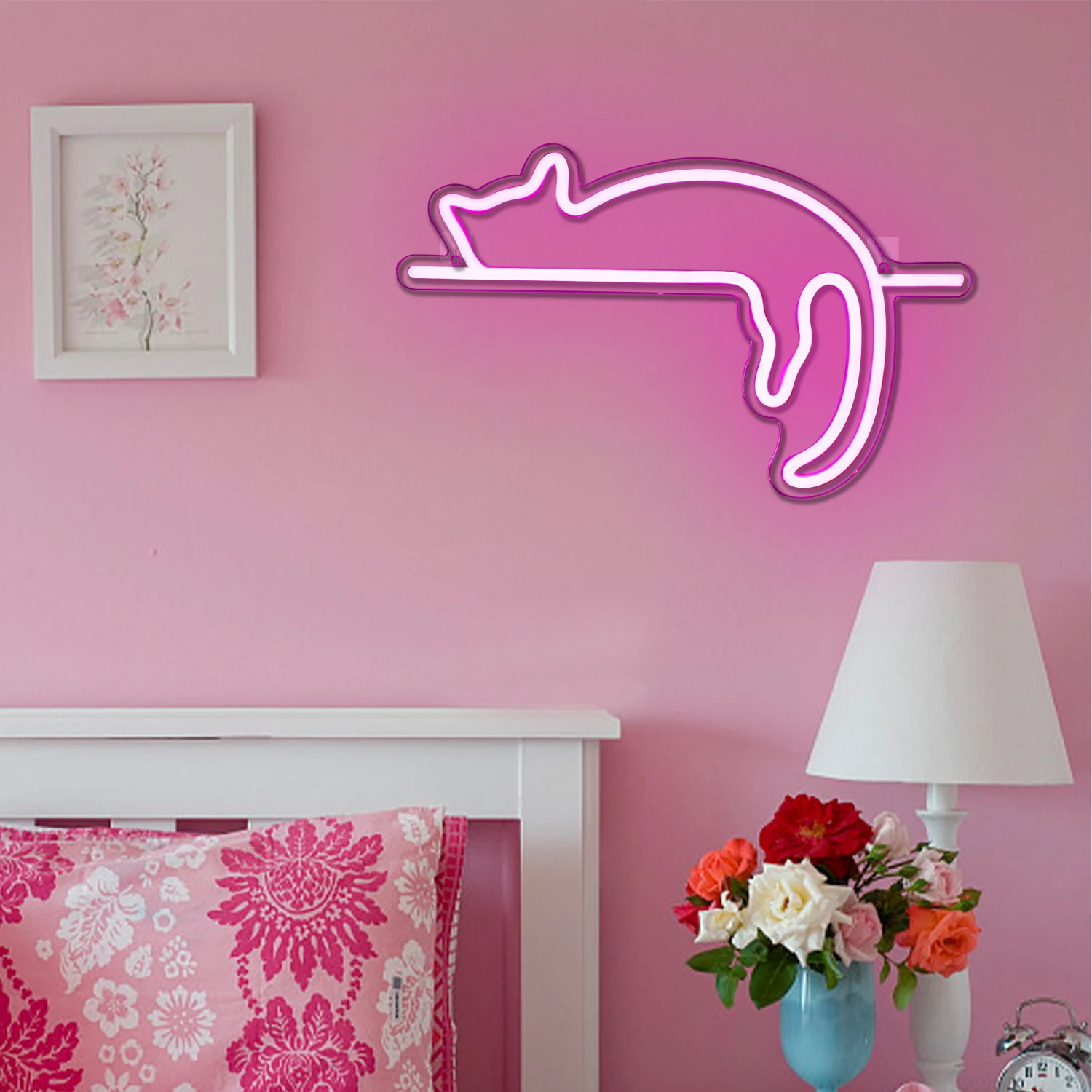 Lazy Cat Neon Led Sign Pink Lights Hanging Kids Room Decoration USB Powered Neon Wall Lamp For Bedroom Pet Store Party Club Logo