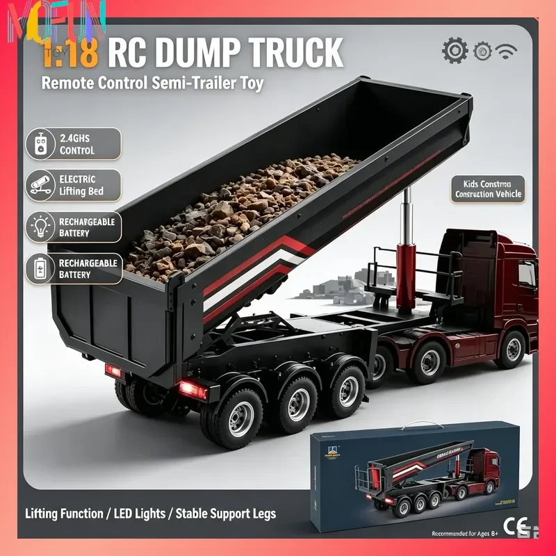 Huina 1/18 1509 Rc Semi Dump Trailer Electric Lifting For Rc Tractor Truck 1501 Tail Light Support Leg No Sound System Model Toy