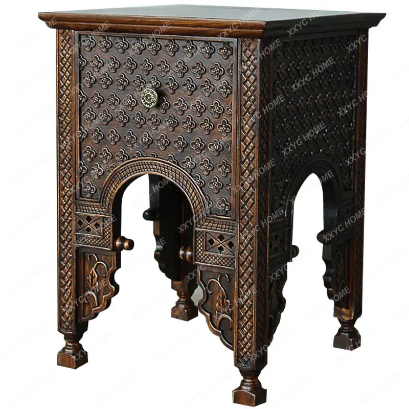 

Southeast Asian Style Solid Wood Bedside Table Ancient and Modern Log Furniture Thai Turkish Wood Side Table Corner Table