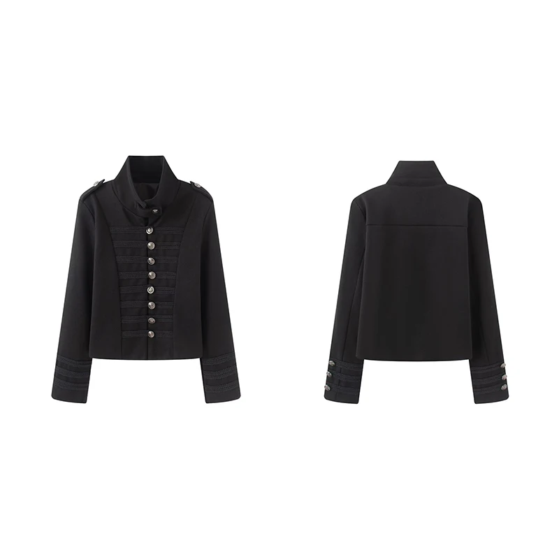 Guobioziy Women's Punk Slim Woolen Jacket 2026 Spring-Autumn Solid Color Studded Euro-American Casual Fashion Trend Street Style