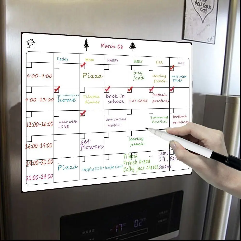 Plano de trabajo de cocina Flexible, pizarra blanca de oficina, pegatinas magnéticas para nevera, planificador mensual, Bloc de notas, tablero de mensajes