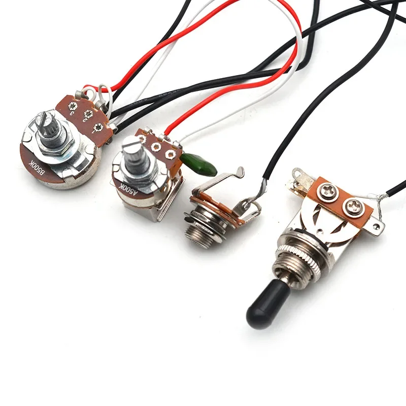 

Guitar Switch Wiring Harness Prewired V/T Knob B500K Big Pots A500K Push-Pull Pots 3-Way Toggle Switch for Electric Guitar