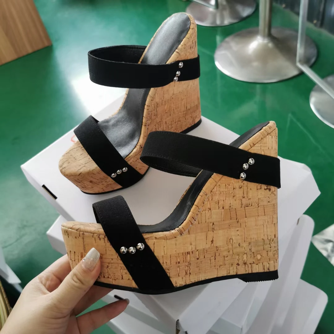 SHOFOO shoes Fashionable women's slippers Summer women's shoes Wedge heel sandals About 15 cm heel height  Fashio show shoes