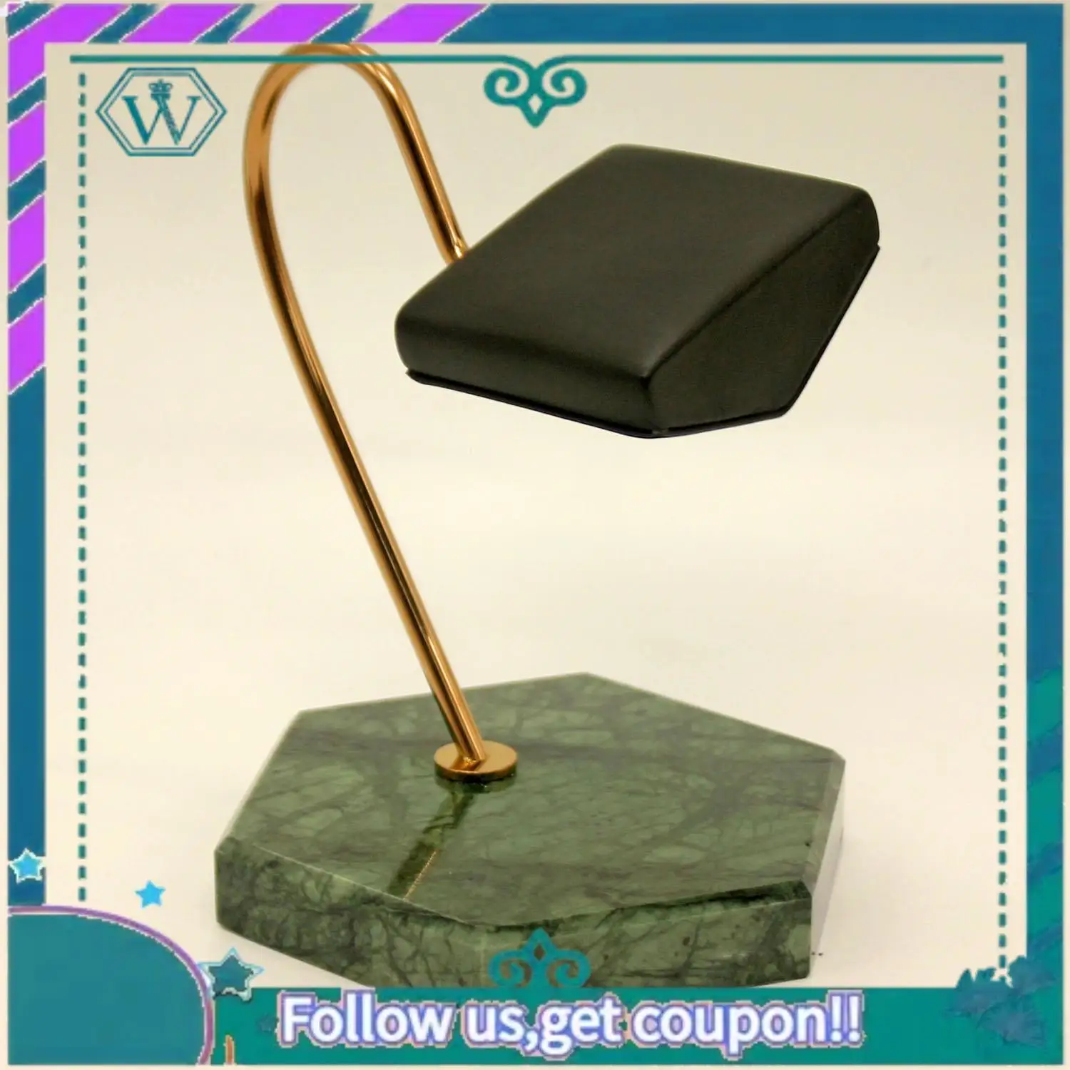 

A09P Watch Display Stand Green Natural Marble Base Gold Metal Support Rod PU Bracket Watch Storage Display Stand