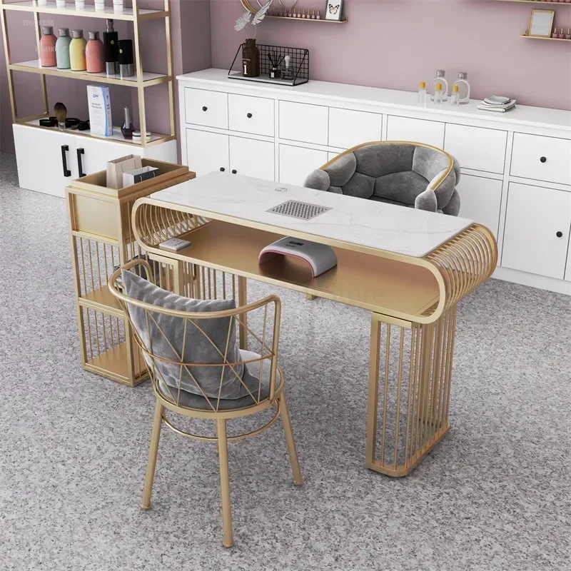 

European Iron Nail Tables and Chairs Set Beauty Professional Manicure Tables with Vacuum Cleaner Household Makeup Tables