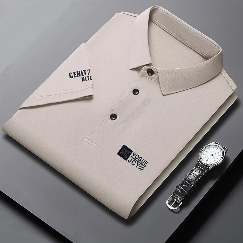 Neues Herren-Business-Casual-Kurzarmhemd mit Abzeichen, einfarbiges Poloshirt, modisches, atmungsaktives, bequemes, vielseitiges Oberteil